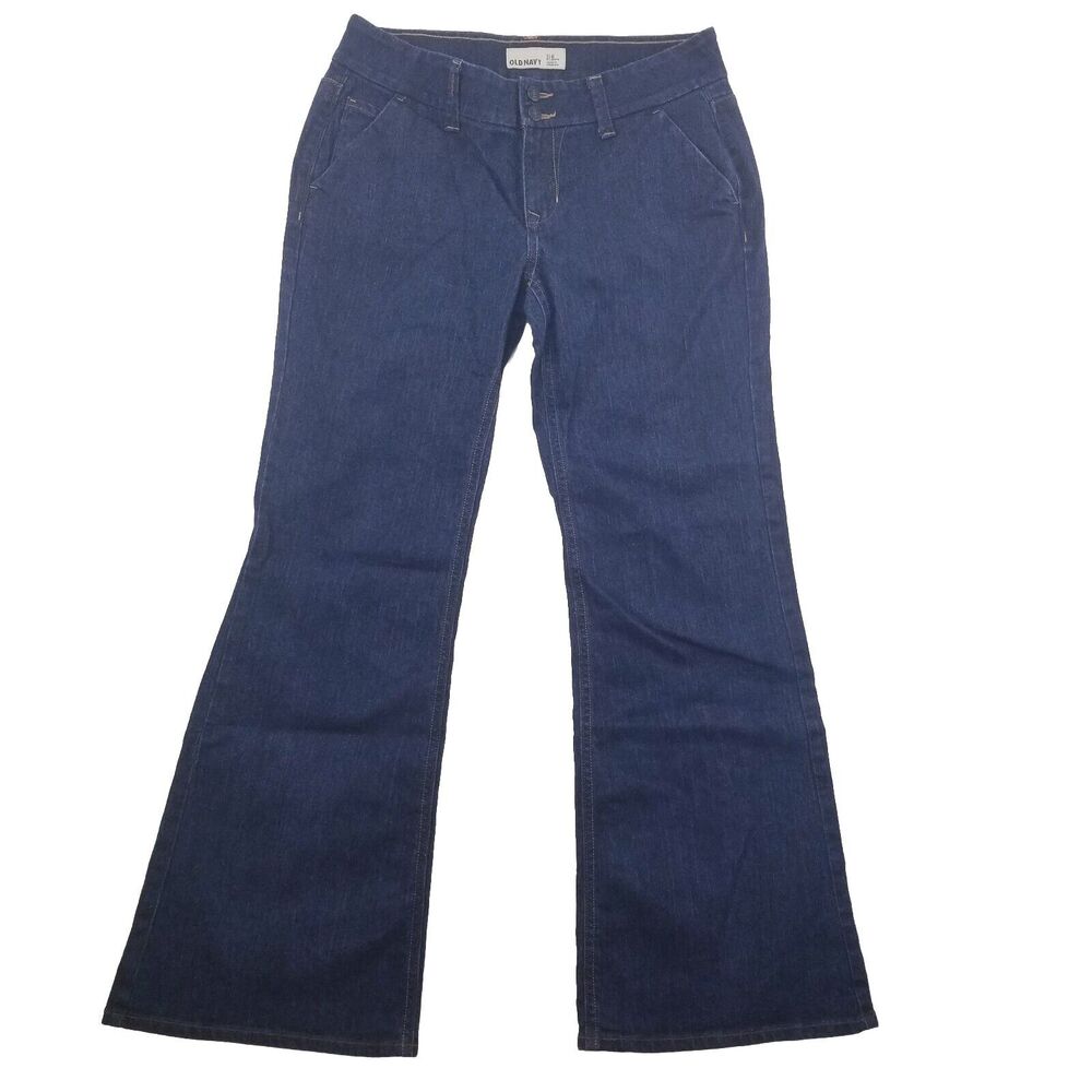 Old Navy Wms Size 6 PETITE Stretch Flare Jeans BLUE Dark Denim 6P Double Button
